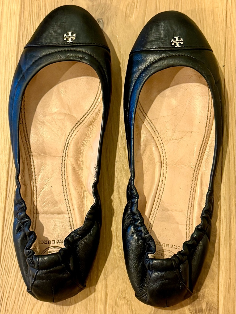 Tory Burch Black Leather Logo Ballet Flats Classic Reva 8